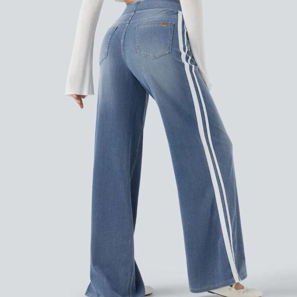 Halara Flex™ High Waisted Stripe Wide Leg Jeans, NWOT! Size Large Petite - Picture 4 of 5